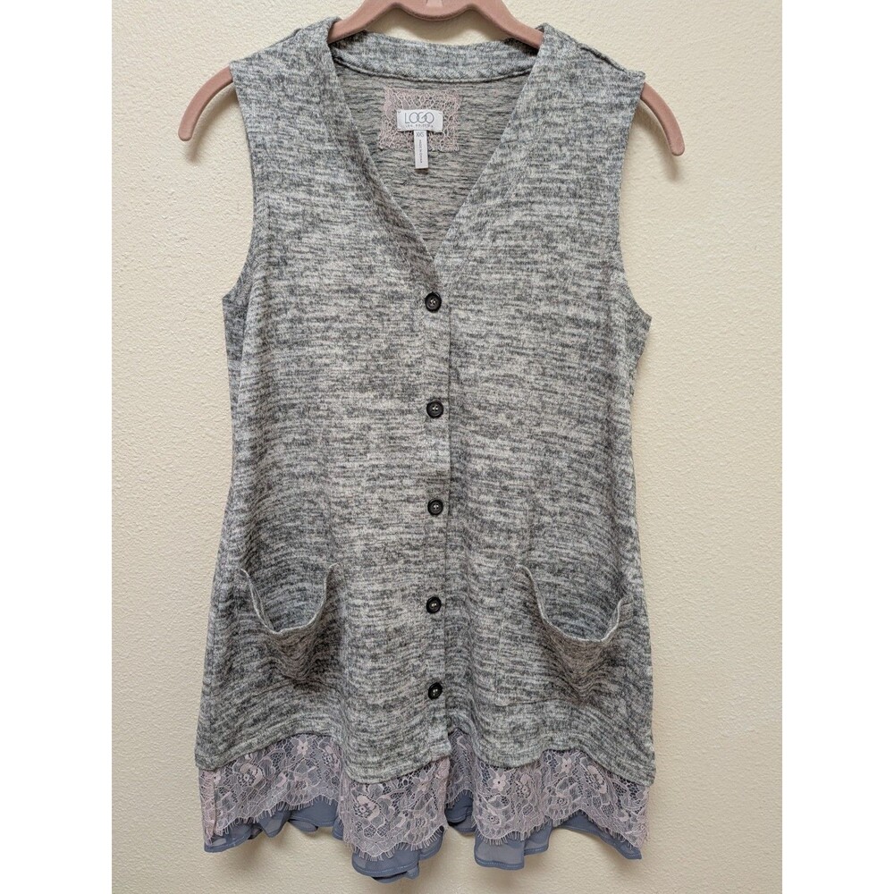 LOGO Lori Goldstein Sleeveless Button Front Cardigan Womens XXS A266771